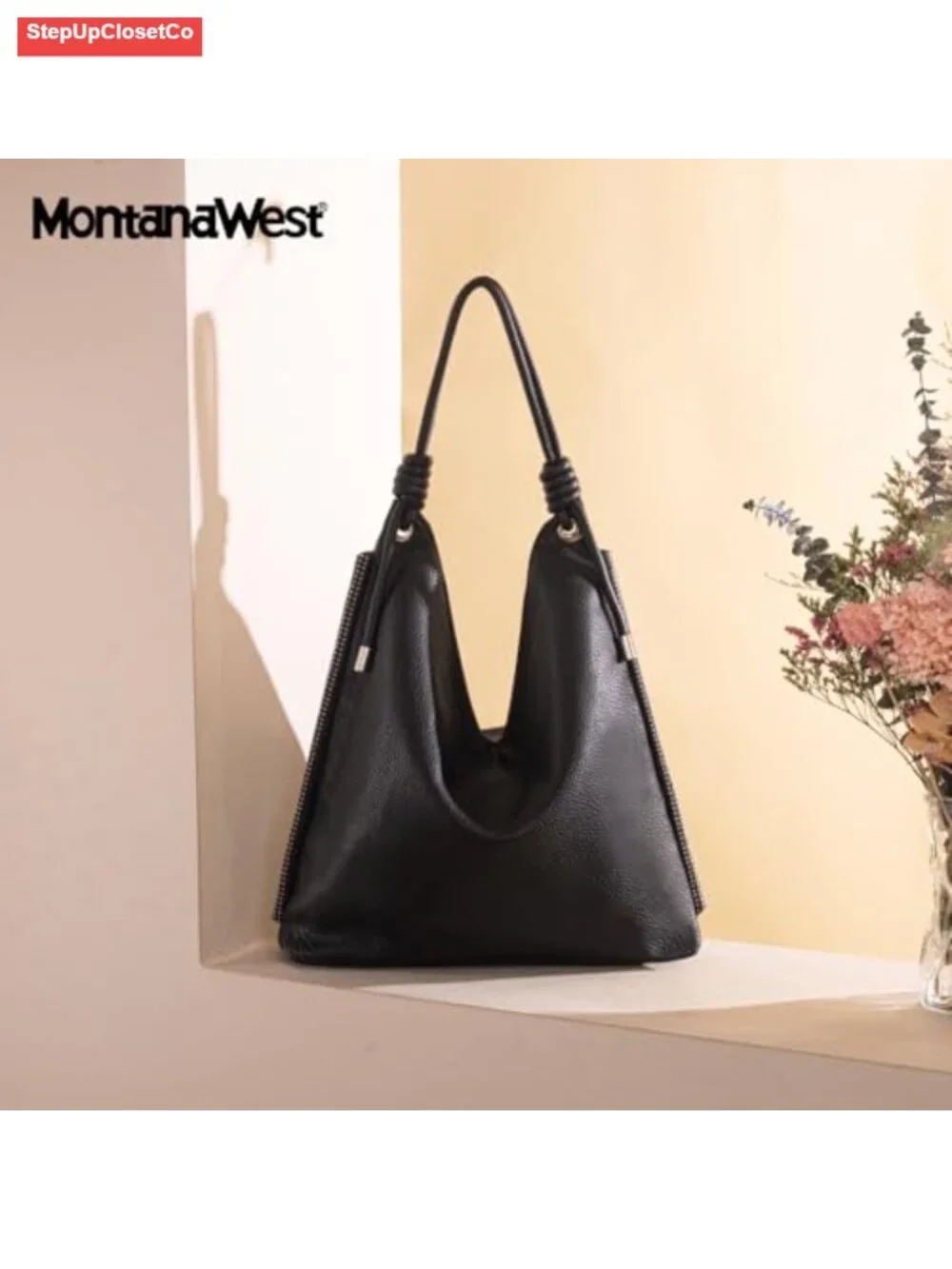 Faux Leather Slouchy Hobo Bag with Knotted Top Handle, Large Women's Shoulder